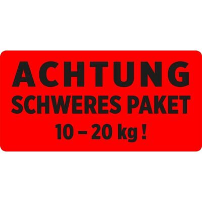 Warnetiketten "Schweres Paket 10-20kg", leuchtrot, 100 x 50 mm, 200 Stück/Rolle