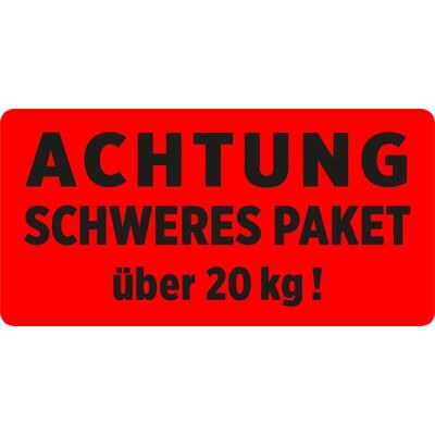 Warnetiketten "Schweres Paket über 20kg", leuchtrot, 100 x 50 mm, 200 Stück/Rolle