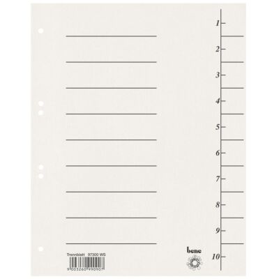 Trennblätter, DIN A4, Recycling-Karton 250g/qm, Universallochung, liniert, 100 Stück