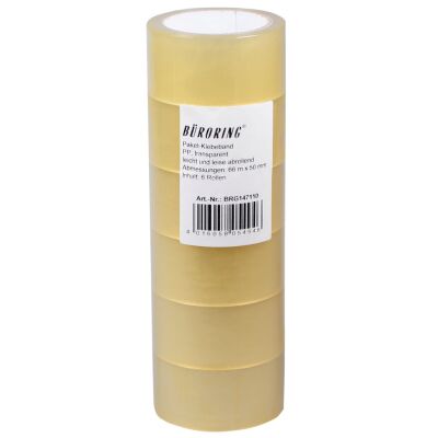 Packband, 50 mm x 66 m, PP-Folie, Abrollgeräusche: leise, Stange à 6 Rollen