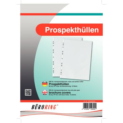 Prospekthülle, DIN A4, farblos, PP-Folie, Oberfläche genarbt, oben offen, Eurolochung