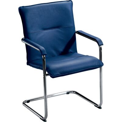 Besucherstuhl, Freischwingergestell/Armlehnen verchromt, Rückenlehe/Sitz Echtleder gepolstert