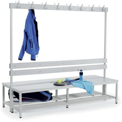 Garderobenbank, Stahlgestell, Buchenholzleisten, (H x B x T) 1850 x 1000 x 395 mm, grau/buche