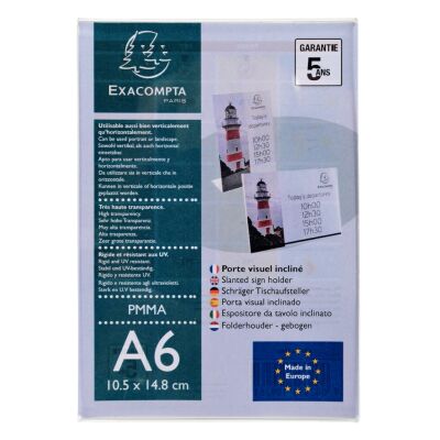 Tischaufsteller Hochformat, transparent, schräg, aus Acryl