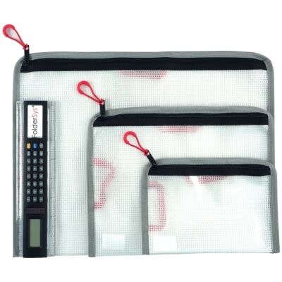 Bungee-Bag, PVC-frei, farblos/grau/rot, 2 rote Halteschlaufen, (H x B) 128 x 183 mm