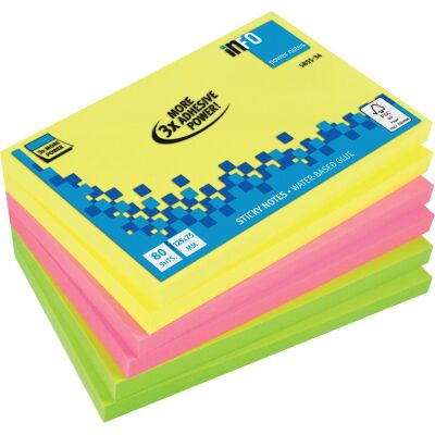 Haftnotiz, Recycling, neon gelb, pink, grün, 100 Blatt/Block, 6 Blöcke