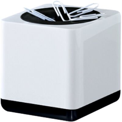 Büroklammerspender i-LINE, magnetisiert, 70 x 69 x 69 mm, inklusive Büroklammern, weiß, Kunststoffummantelt