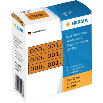 Nummernetiketten 0-999, 10 x 22 mm, dreifach, 1.000 Etiketten à Kartonspender
