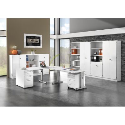 Winkelschreibtisch QS82, 90° Winkel, (H x B x T) 650-850 x 2000 x 800/1200 mm, 5-Fuß-Gestell, höhenverstellbar