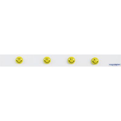 Smiley-Magnet, gelb mit lachendem Gesicht, Haftkraft bis zu 4 Blatt DIN A4 (80g/qm)