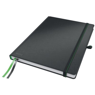 Complete Notizbuch schwarz, 80 Blatt, kariert, Papier: elfenbeinfarben, 100g/qm, Gummibandverschluss, 2 Zeichenbänder, Tasche im Innendeckel, 2 Haftnotizblöcke, Stifteschlaufe