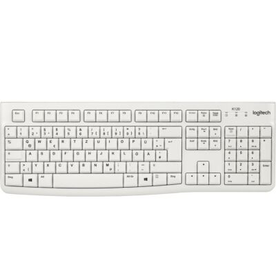 Tastatur K120, for Business, kabelgebunden, USB-Anschluss, Nummernblock in Standardgröße, flaches Profil mit anpassbarer Höhe, spritzwassergeschütztes Design und strapazierfähige Tasten