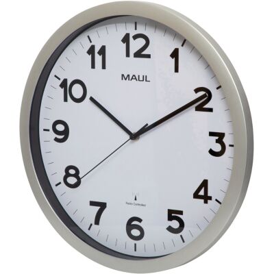 Wanduhr MAULstep, weiß, Quarzlaufwerk, 3 Zeiger (Stunde, Minute, Sekunde), schwarze Ziffern und Zeiger auf weißem Grund