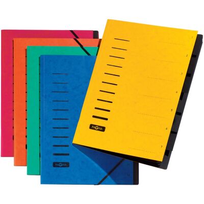 Ordnungsmappe, DIN A4, 7 Fächer, Eckspanner, farbig Tabe, Deckel Liniendruck