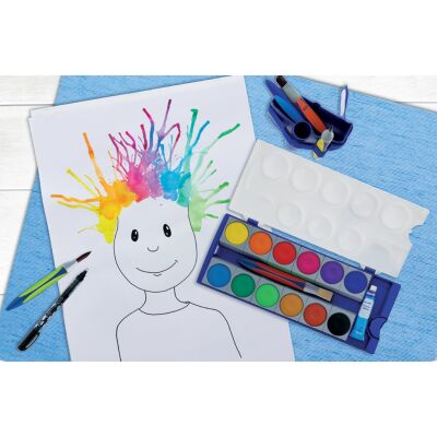 Deckfarbkasten K12, 12 Farben, Deckweiß, Mischtöpfe im abnehmbaren Deckel