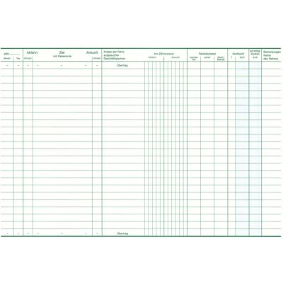 Fahrtenbuch für PKW, 32 Blatt, Schema über 2 Seiten