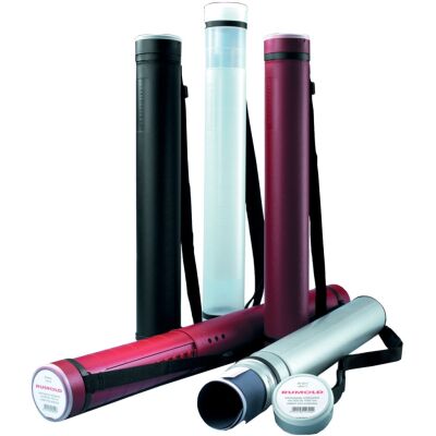 Zeichenrollen-Köcher, aus PE, 100% recycling, Schraubdeckel, teleskopartig verlängerbar 620-1050 mm, schwarzer Tragegurt Durchmesser 80 mm