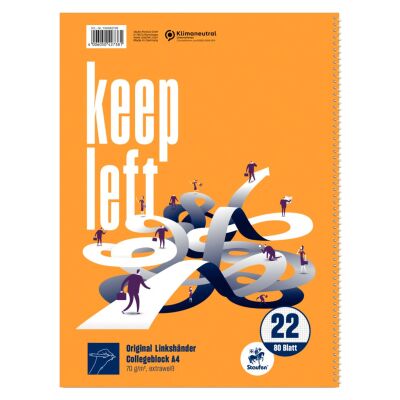 Collegeblock, Linkshänder, DIN A4, Spiralbindung rechts, 80 Blatt, 70g/qm