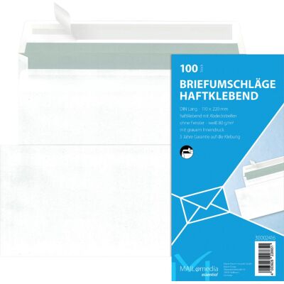 Briefumschlag ohne Fenster, gummiert, weiß