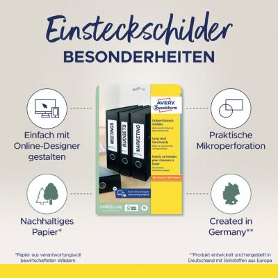 Einsteckrückenschild, kurz/schmal, weiß, Inkjet, Laser s/w, Farblaser