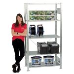 Grundregal, Fachbodenregal Stecksystem MULTIplus150, 2000 x 1000 x 300 mm (HxBxT), 5 Fachböden, Kreuzstrebe, verzinkt - Expressline