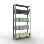 Grundregal, Fachbodenregal Stecksystem MULTIplus150, 2000 x 1000 x 300 mm (HxBxT), 5 Fachböden, Kreuzstrebe, verzinkt - Expressline