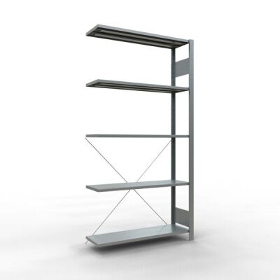 Anbauregal, Fachbodenregal Stecksystem MULTIplus150, 2000 x 1000 x 300 mm (HxBxT), 5 Fachböden, Kreuzstrebe, verzinkt - Expressline