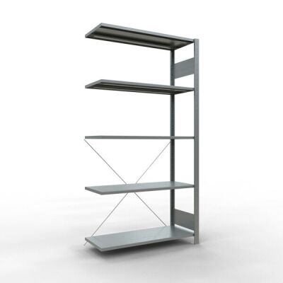 Anbauregal, Fachbodenregal Stecksystem MULTIplus150, 2000 x 1000 x 400 mm (HxBxT), 5 Fachböden, Kreuzstrebe, verzinkt - Expressline
