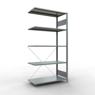 Anbauregal, Fachbodenregal Stecksystem MULTIplus150, 2000 x 1000 x 500 mm (HxBxT), 5 Fachböden, Kreuzstrebe, verzinkt - Expressline