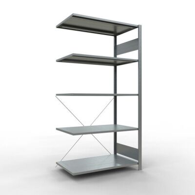 Anbauregal, Fachbodenregal Stecksystem MULTIplus150, 2000 x 1000 x 600 mm (HxBxT), 5 Fachböden, Kreuzstrebe, verzinkt - Expressline