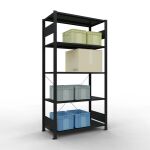 Grundregal, Fachbodenregal Stecksystem MULTIplus150, 2000 x 1000 x 400 mm (HxBxT), 5 Fachböden, Kreuzstrebe, schwarz