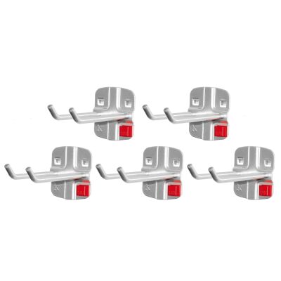 Doppelter Werkzeughalter 75 mm mit schrägem Hakenende, 5-er Pack, alufarben, für Lochplatten Rück- und Seitenblenden