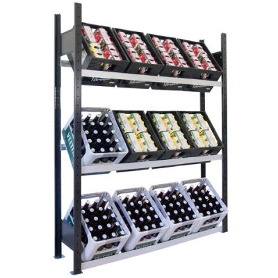 Grundregal, Getränkekistenregal 1800 x 1.300 x 300 mm (HxBxT), schwarz/silber, 3 Ebenen für 12 Getränkekisten