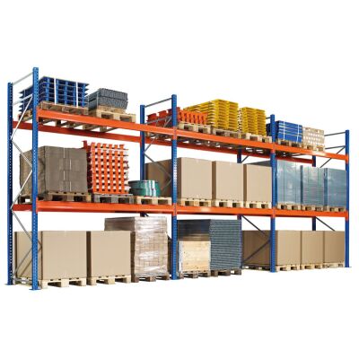 Palettenregal 3 Felder á 2.700 mm - 3.000 x 1.100mm, HxT, 12 Holme (Fachlast 1.500kg)