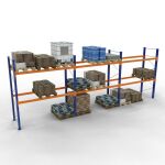 Palettenregal 3 Felder á 2700 mm - 4000x1100mm, HxT,18 Holme (2400kg) blau/verzinkt/RAL 2004, 4 Ebenen, max. Palettengewicht 860 kg, Feldlast 10.250 kg