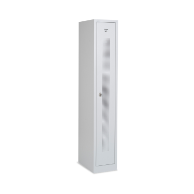 Design-Umkleidespind mit Lochreihen (1-Abteil) 310 mm Breite – Lichtgrau
