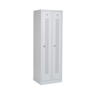 Design-Umkleidespind mit Lochreihen (2-Abteile) 590 mm Breite – Lichtgrau