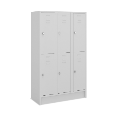 Fächerschrank (3 Abteile je 2 Fächer) 350 mm Abteilbreite – Korpus Lichtgrau