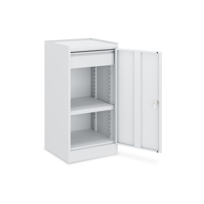 Werkzeugschrank (1-Türe) – 1 Fachboden & 2 Schubladen – Lichtgrau