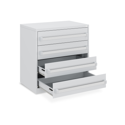 Schubladenschrank (4-Schübe) mit Metallgriffen – Lichtgrau