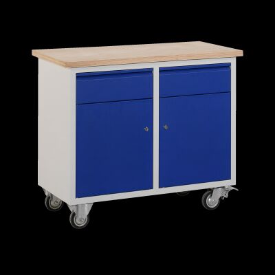 Werkzeugwagen (2-Türen & 2-Schübe) mit Lenkrollen – Lichtgrau