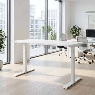 Schreibtisch elektrisch höhenverstellbar in weiß 160 x 80 cm mit Tischplatte in Dekor weiß