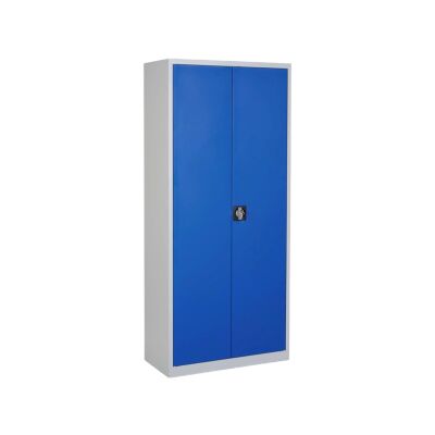 Stahl- und Flügeltürenschrank Classic 92 x 42 cm in RAL7035 lichtgrau und mit Türen in RAL5010 enzianblau