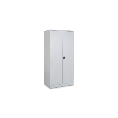 Stahl- und Flügeltürenschrank 92 x 50 cm lichtgrau mit verzinkten Fachböden