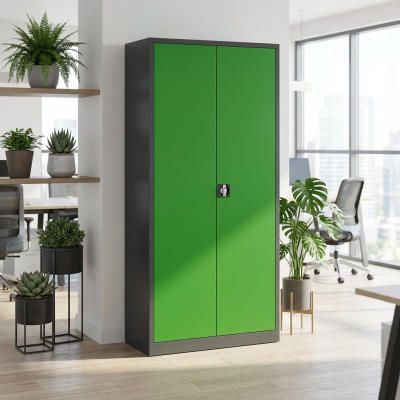 Stahl- und Flügeltürenschrank Classic 92 x 42 cm in anthrazitgrau und mit Türen in gelbgrün