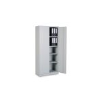 Stahl- und Flügeltürenschrank Classic 92 x 42 cm in RAL7035 lichtgrau mit verzinkten Fachböden