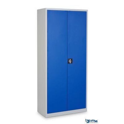 Stahl- und Flügeltürenschrank 92 x 50 cm enzianblau mit verzinkten Fachböden