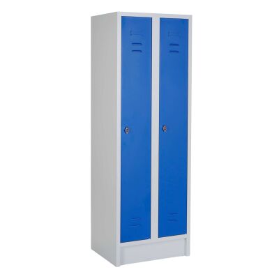 Reihen- und Garderobenschrank mit 80 cm Breite und 2 Abteil mit Türen in enzianblau (RAL5010)
