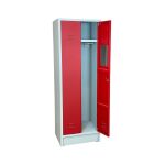 Garderobenspind und Umkleideschrank 60 cm Breite mit Innenspiegel und 5 Fachböden lichtgrau / feuerrot