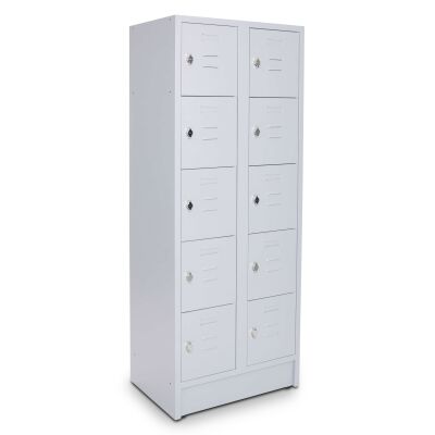 Schließ- und Fächerschrank mit 70 cm Breite und 10 Fächer lichtgrau/lichtgrau mit Drehriegelverschluss